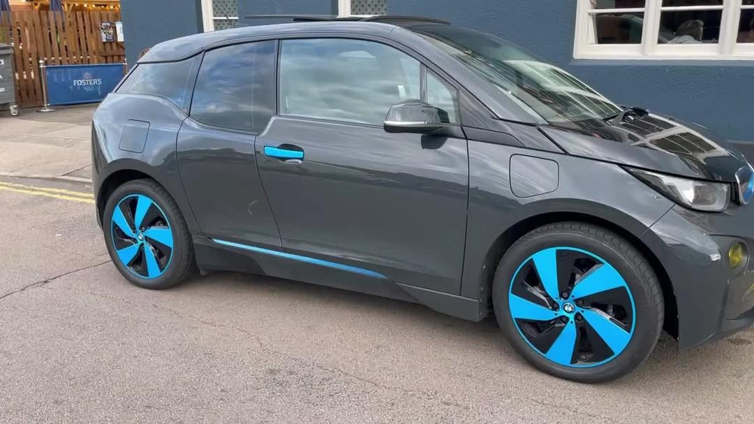 Grey BMW i3 with blue accents after a detail