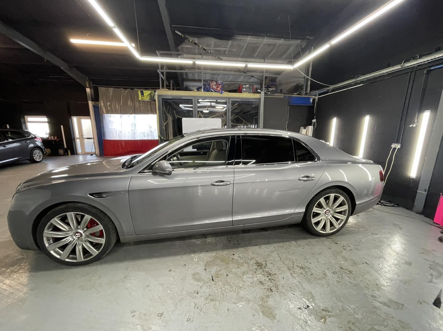Silver Bentley in the Tinting Brothers workshop